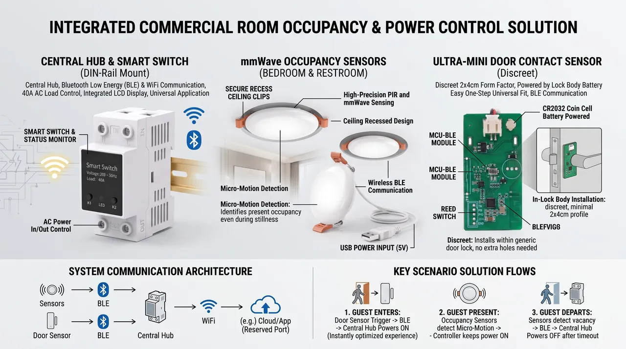 Hotel energy saving control kit front view with packaging